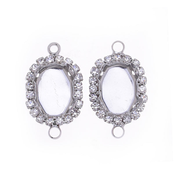 Single Row Crystal Metal claw Crystal Pendant Blank Oval Connector 2 Loop Pendant Base fit 10*14mm white K 20pcs 10181203