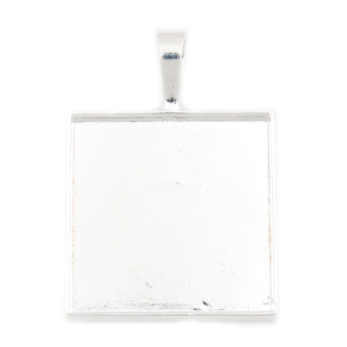 Silver，25mm*25mm  Square Cameo Cabochon Base Setting Pendants，Sold 20PCS  Per Lot