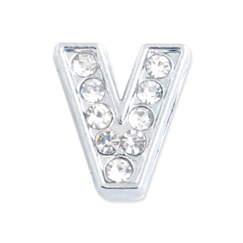 12*11*5 MM Clear Crystal Rhinestone Letter "V" Slider Charm Beads,Hole Sizes:8*2 MM,Silver Plated,lead Free and Nickel Free,Sold 50 PCS Per Package