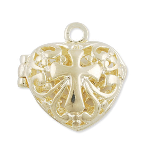 19*19 MM 14K Gold Filigree Heart Brass Cage Pendant ,Sold 20 PCS Per Pkg