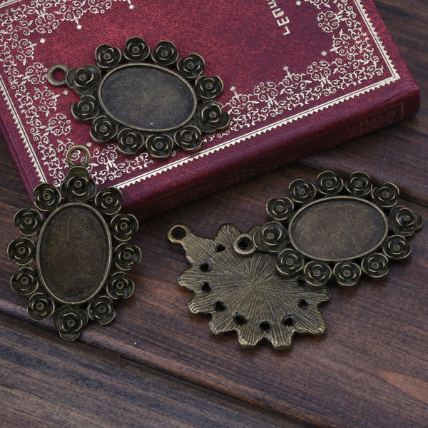 20 pieces Rose Shape Antique Bronze Zinc Alloy Cameo Cabochon Base Setting Pendants,Nickle and Lead free;fit 18*25mm cabochon