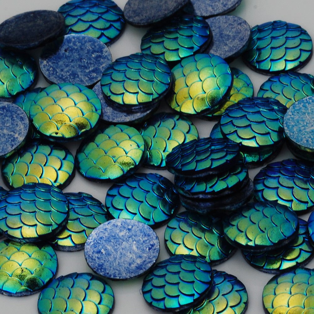 12mm Water Blue Cameo Round Resin Cabochon,Iridescent Mermaid,Resin Jewelry,Thickness 2.5mm,50pcs/lot