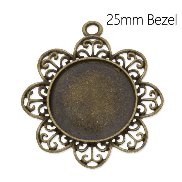 25mm(1 inch) Round Pendant trays with petal edge,zinc alloy filled,Antique Bronze plated,20pcs/lot