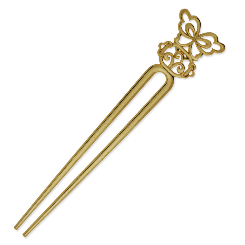 33.5x155mm Gold Plated Hair Stick,Butterfly on top,Metal Hair Stick/Accessories,Hair Sticks,10pieces/lot
