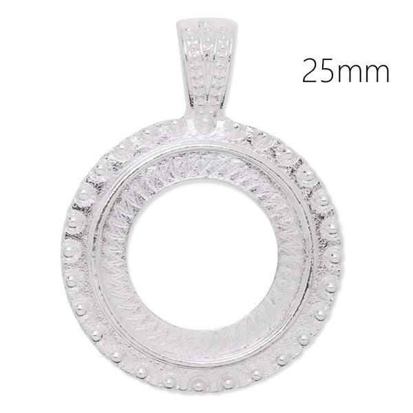 25mm Round Silver Plated Rope Style Cabochon Cab Pendant Setting,20pcs/lot