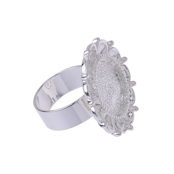 5 pcs Silver Ring Base with 16mm Round Setting,Flower Rings Base,Ring diameter 18 mm