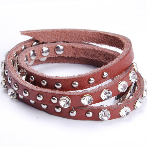 2013 simple Refinement  Coffee  Punk Rock Leather Rivet Studded Bracelet Chain Wristband Bangle Jewelry，sold 10pcs per pkg