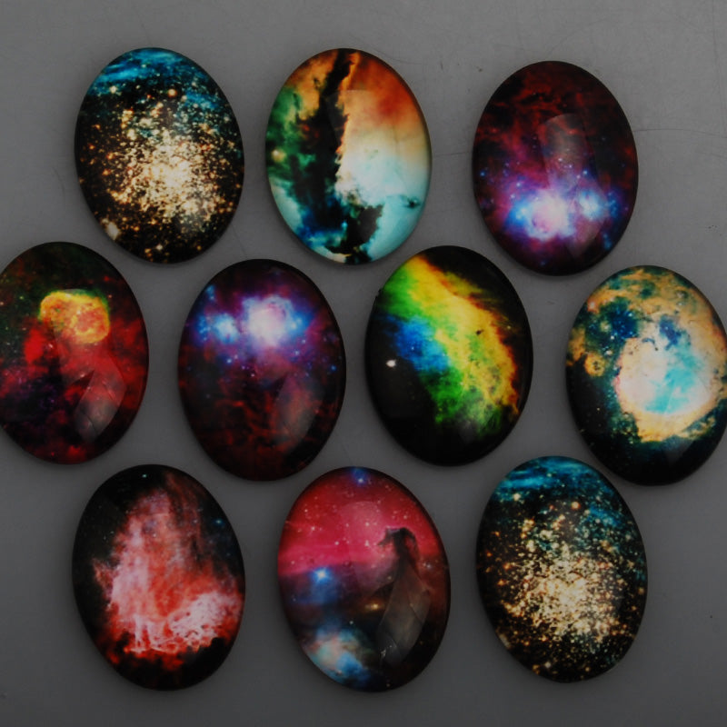 30*40MM Cosmic Space Pattern Glass Cabochons,Oval Glass Cabochons,Flat Back,thickness 8mm,Sold 10 pieces/lot