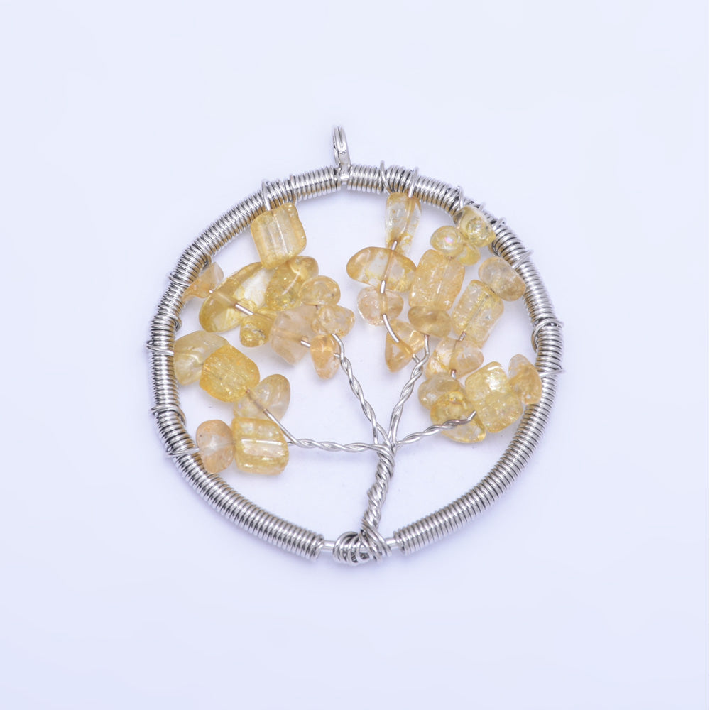 1 Light Yellow Irregular Natural Stone Healing Fashion Jewelry Charm Crystal High Quality Pendant Tree of Life Women'sFashion Handwork 46mm