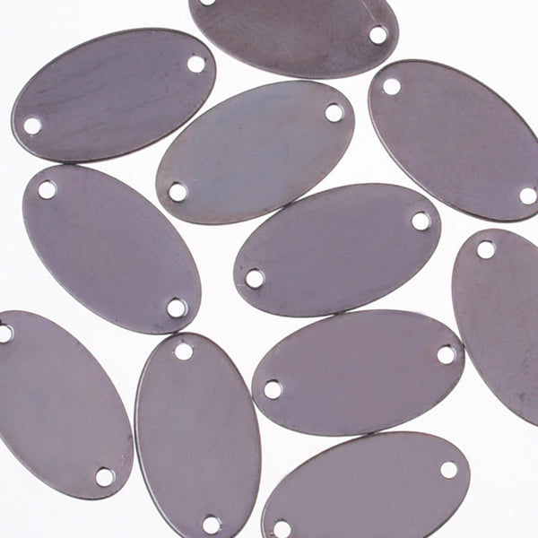About 16*9mm Brass Electroplate Oval Stamping Tags two hole Stamping Blanks brass blank disc handmade pendant bracelet Gun Black 20pcs
