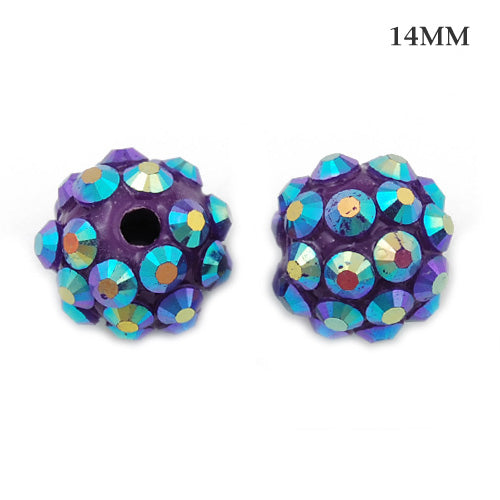 12*14 MM Round Resin Pave Beads,Purple Base,Clear AB,Sold 50PCS Per Package