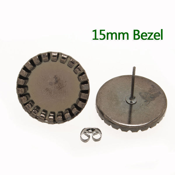 15MM Round Gun Metal Black  Plated Stud Earrings Blank/Base,fit 15MM glass cabochons,buttons,sold 20pcs per lot