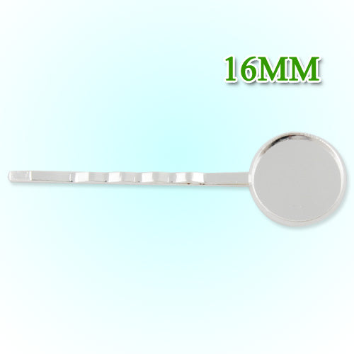 55*16MM Silver Plated Brass Bobby Pin With bezel,fit 16mm glass cabochon,sold 50pcs per package