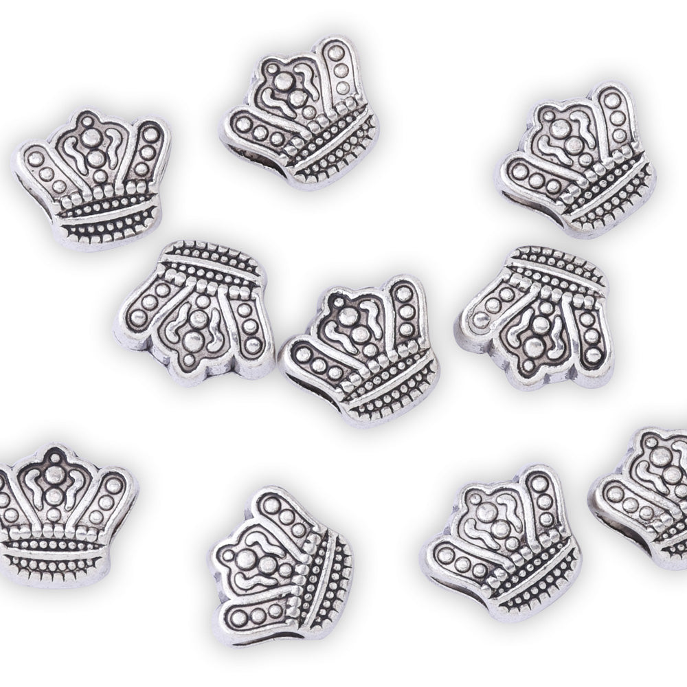 50pcs 11.5x10mm Alloy Crowns Big Hole Beads Anti Silver European Spacer Charm Bead