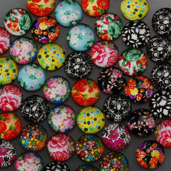12mm Round glass cabochons,flower Pattern glass cabochon,flat back,thickness 4.5mm,50 pieces/lot