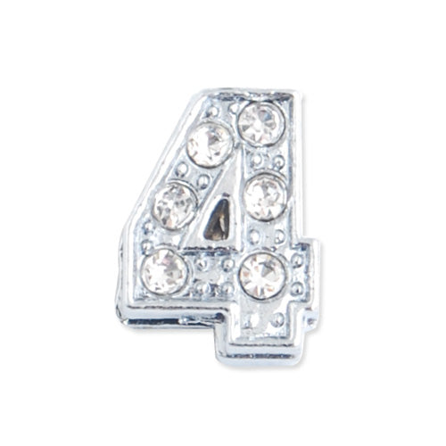 11.5*8.5*5 MM Clear Crystal Rhinestone Number "4" Slider Charm Beads,Hole Sizes:8*2 MM,Silver Plated,lead Free and Nickel Free,Sold 50 PCS Per Package