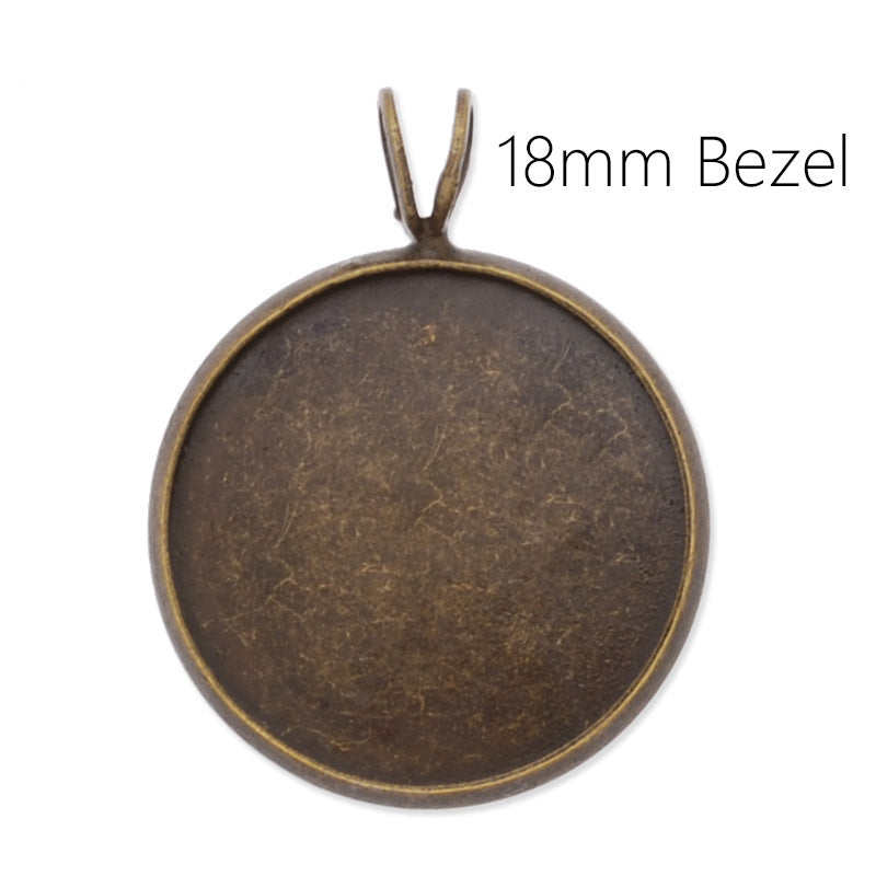 Antique Bronze simple brass pendant tray with 18mm round bezel,bifurcate loop,20pcs/lot