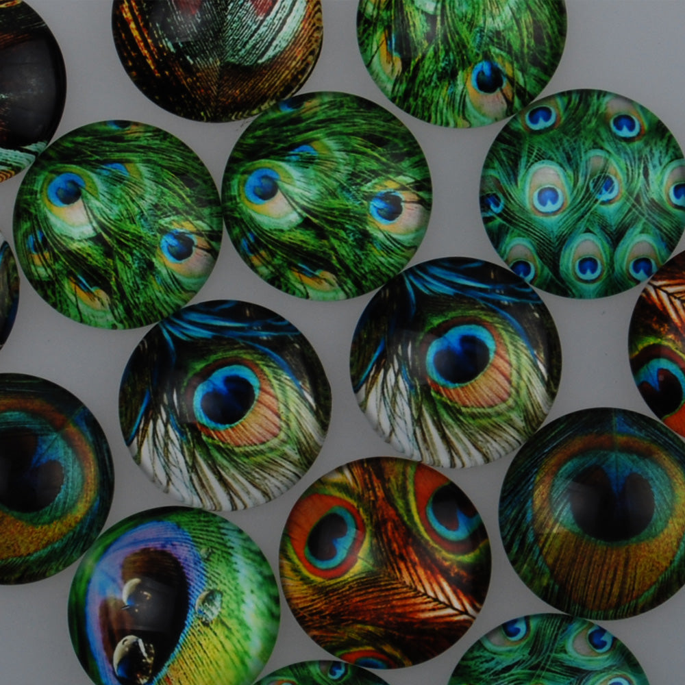 25MM Round pattern glass cabochons with mix peacock pattern,colorful Flat back Glass Cabochon Spacers,thickness 7mm,20 pieces/lot