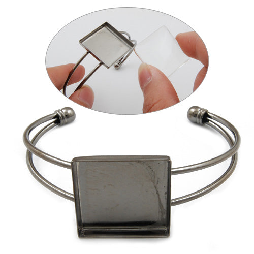 Bracelet With 25*25MM Square Setting,Cuff,Adjustable,Gun Metal Black-Plated Brass,Lead Free And Nickel Free,Sold 10PCS Per Lot