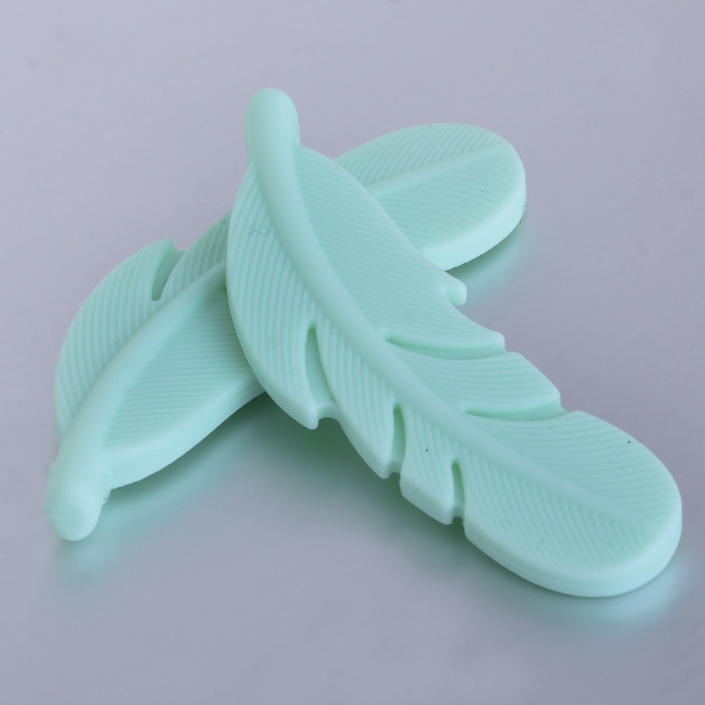 15*56mm Silicone Feather Teether Pendant Beads Bulk Silicone Beads Wholesale food grade silicone beads and pendants green 5pcs