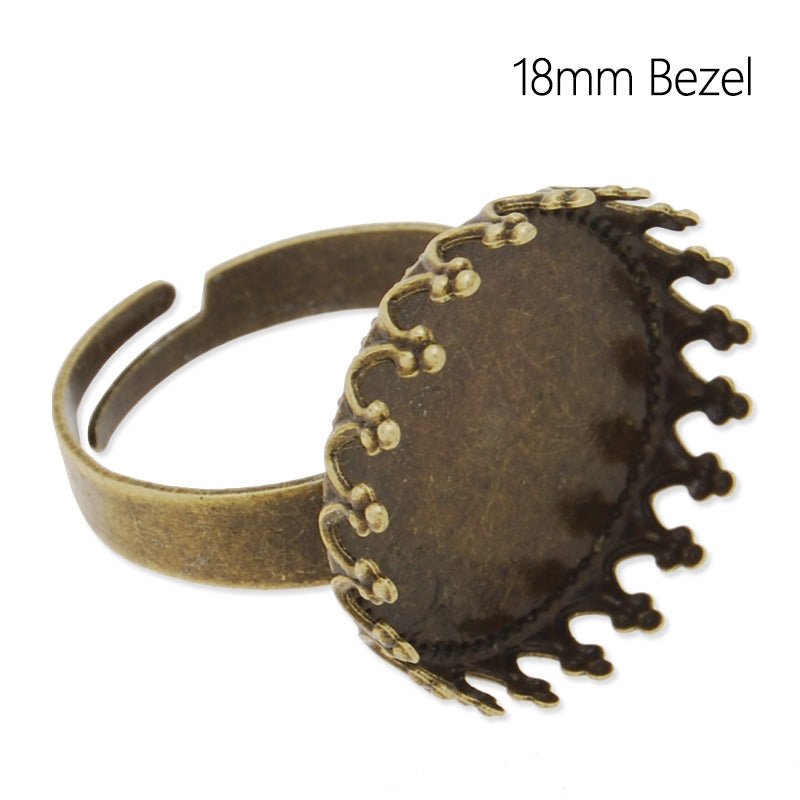 Adjustable Ring with 18MM Round Princess Base,Brass filled,Antique Bronze plated,20 pieces/lot
