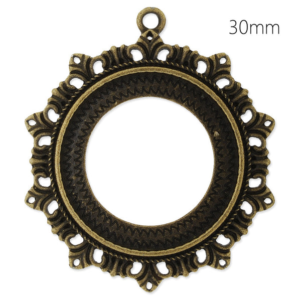 30mm Antique Bronze plated round Zinc Alloy Cabochon Base Setting Pendants,cabochon bezel settings, 10 pieces/lot