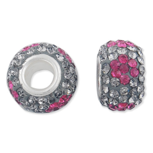 12*7 MM High Quality Round Fuchsia-Gray Pave Crystal Beads,Skyeye,Brass Hole,Hole Size 4.3MM,Sold 5 PCS Per Package