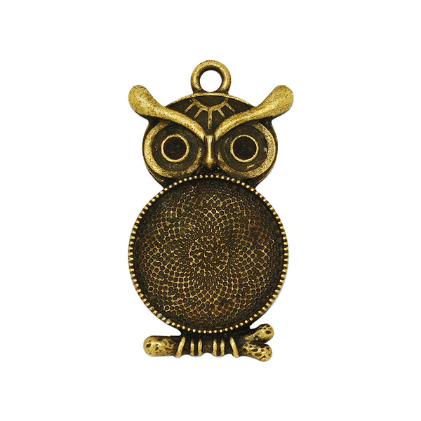 Owl Shape Pendant Tray, 20mm Round Bezel Setting Blanks,Antique Bronze Pendant Base,zinc alloy,20pcs/lot