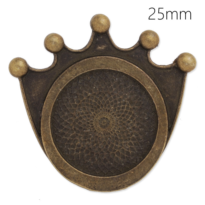 25mm(1inch) Round Crown pendant tray,Antique Bronze,zinc alloy metal,20Pieces/lot