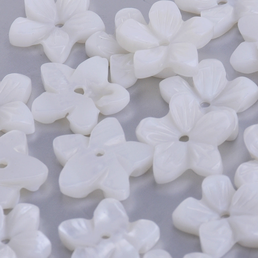 10mm Mother of Pearl Flower Carved Shell Unique Shape Flower Beads central hole 1mm diy jewelry supplies white 10pcs