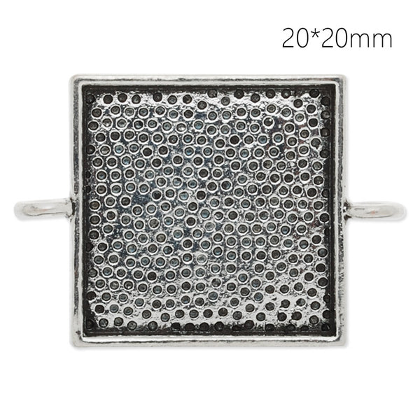 20x20mm Antique Silver plated square Zinc Alloy Cabochon Base Setting Pendants with 2 hangings, 20 pieces/lot