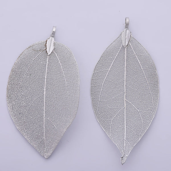 2 Silver Real Leaf Jewelry for Necklace  Pendant Findings Supplies Big Leaf  Silver  Pendant