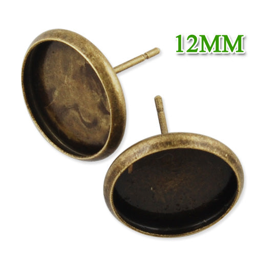 2013-2014 new brand Antique Bronze plated  stud earring with a 12mm bezel,fit 12mm glass cabochon;sold 50pcs per package