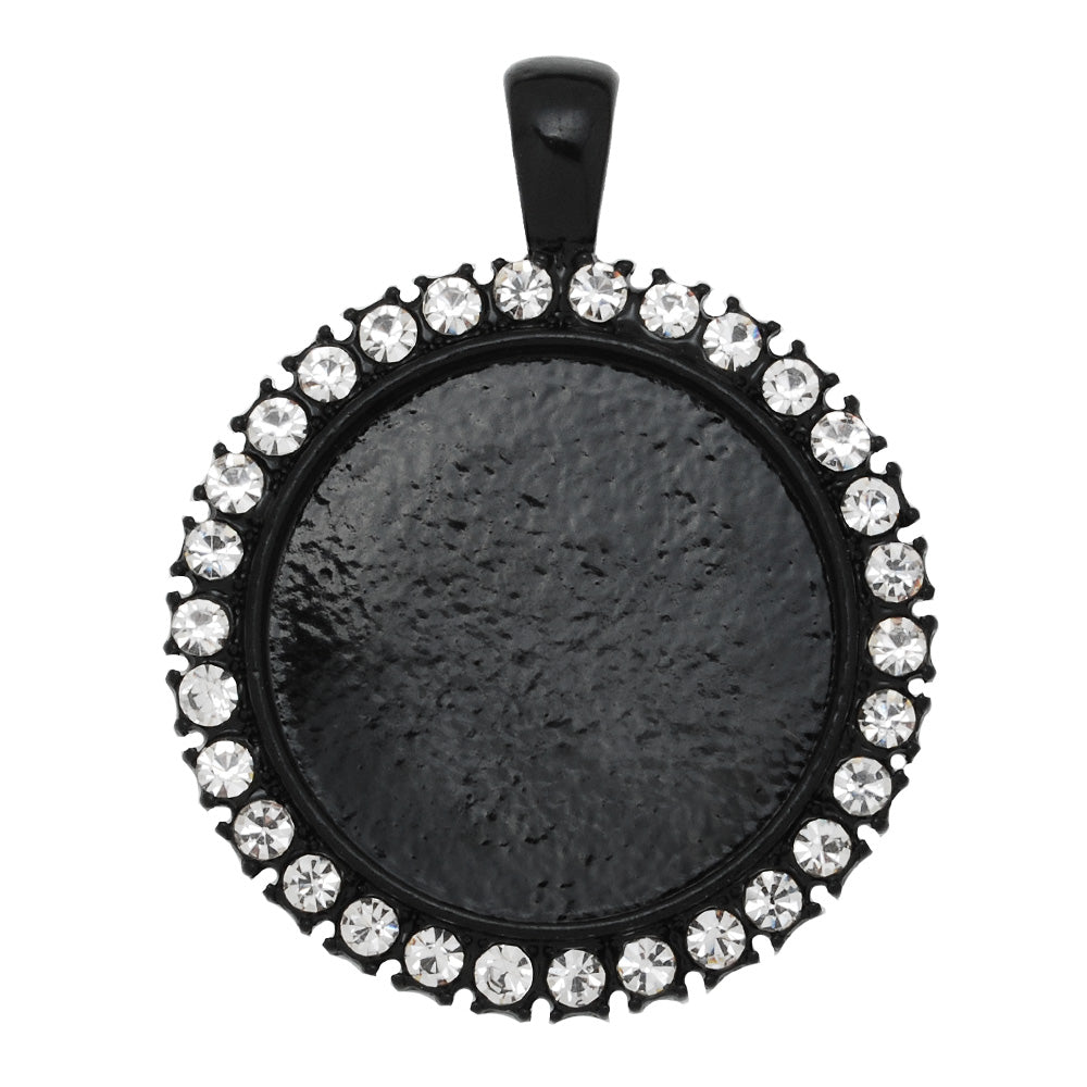 25mm Black Round pendant tray with Rhinestone,Zinc Alloy filled,10pcs/lot