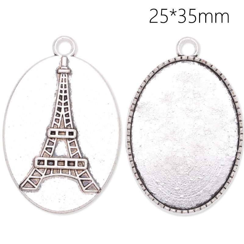 25x35mm Oval pendant tray with Eiffel Tower in the back,Zinc alloy filled,Antique Silver plated,20pcs/lot