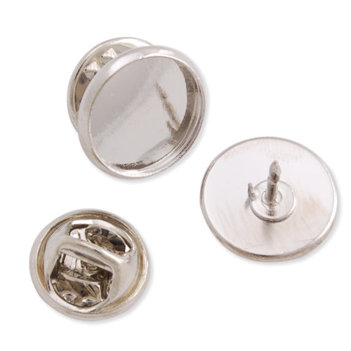 12mm Imitation Rhodium Plated Copper Cameo Brooch back,Tie Tac Clutch with 12mm Round Bezel Cup,sold 50pcs per pkg