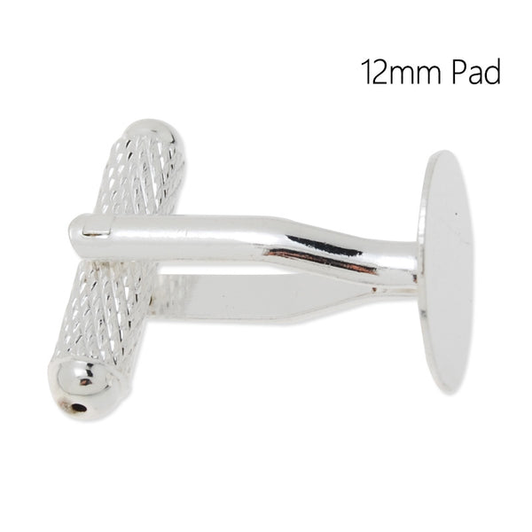 Cufflink Blanks with a 12mm Pad,Brass filled,Silver plated,20 Pieces/lot