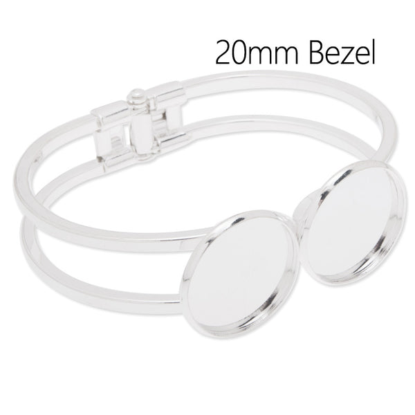 cuff Bracelet with double 20mm round bezel,Brass filled,shine silver plated,width about 13mm,10pcs/lot