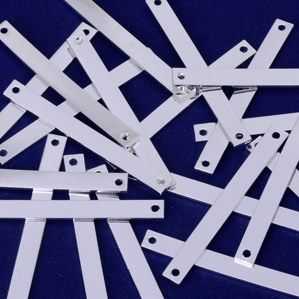 About 4*40mm tibetara® Brass Easy use stamp Bar Pendant Bar Connector blanks with 2 holes Wholesale Charms plated silver 20pcs