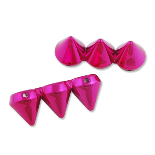 36*14*13 MM UV Coated Three Spikes,Fuchsia,Hole Sizes:1.9mm,Sold 100PCS Per Package