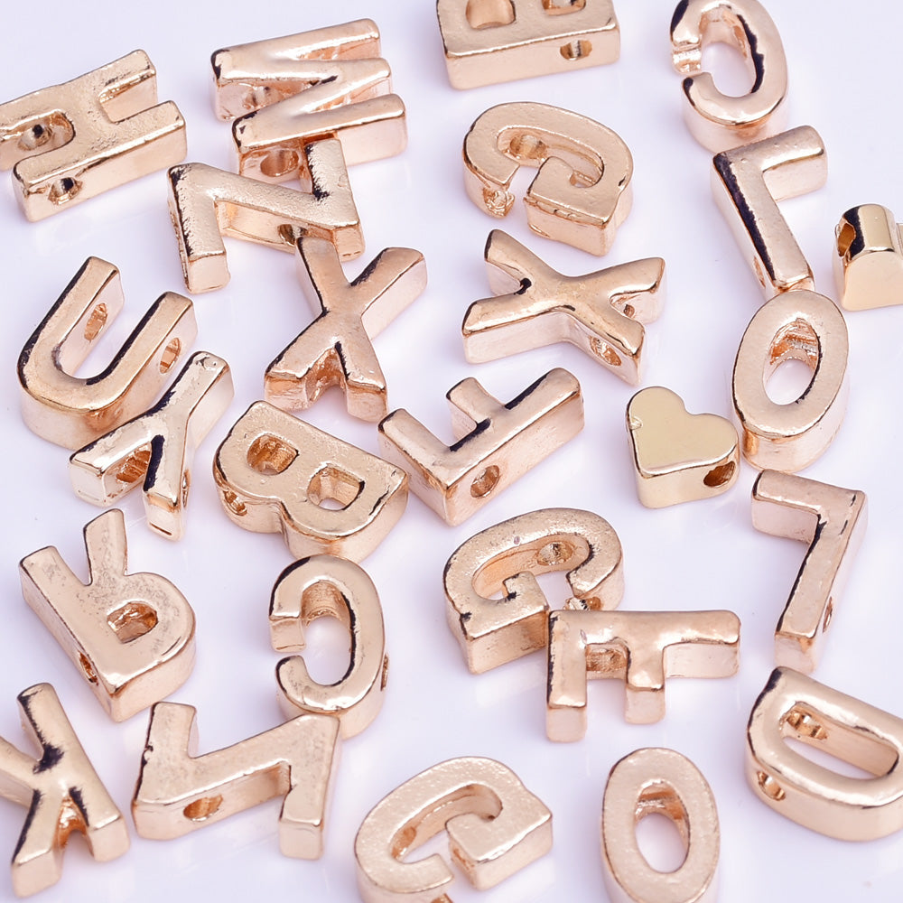 Rose Gold Alloy Letter Pendant Charm Alphabet Charms Tiny rose gold Letter Findings necklace bracelet " A " 10*6.5*3.5mm 10pcs