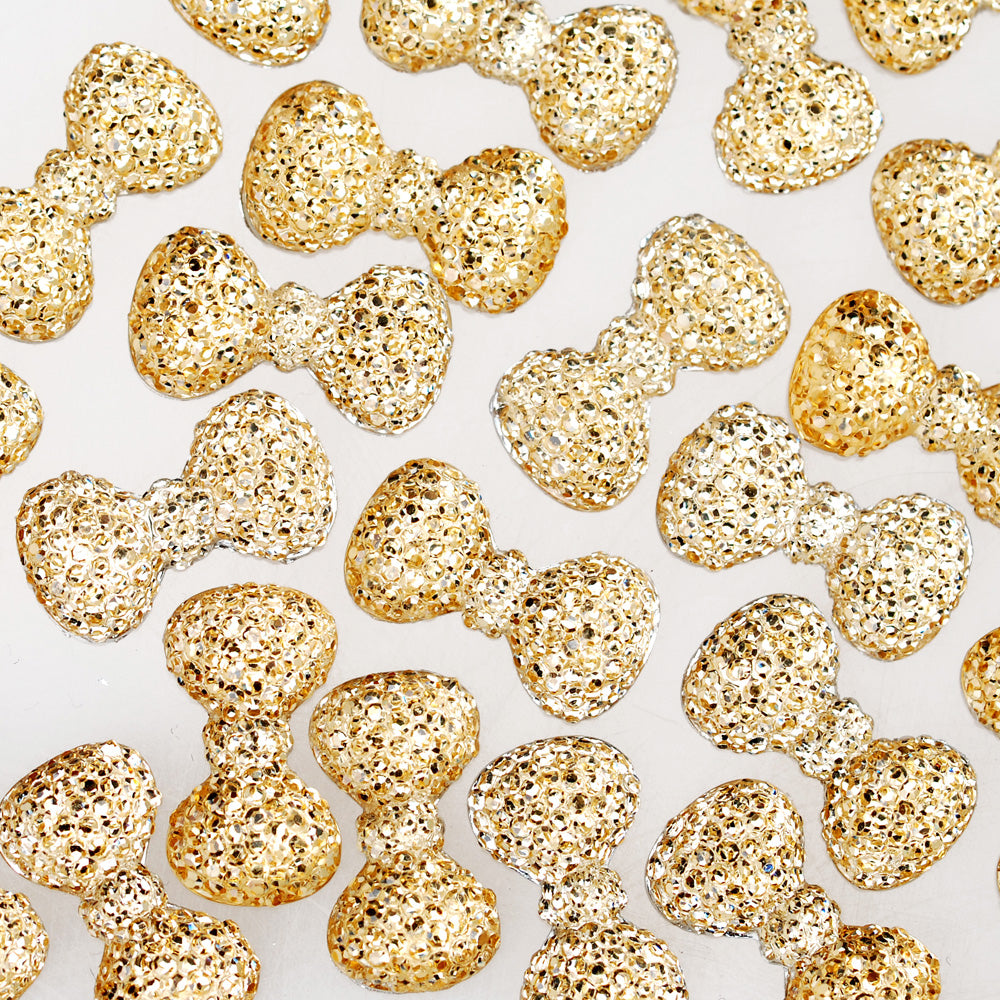 100 Champagne Bow Tie Druzy Cabochons Kawaii Cabochons Resin Flat Back Faceted DIY Jewelry Findings 24mm