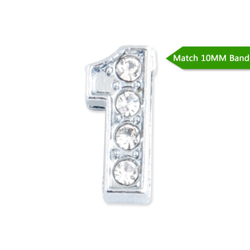 10MM Number "1" Slider Charms,Crystal Rhinestones Number Beads,Silver Plated,Match 10mm Band or Slider Bracelet;sold 50pcs per pkg