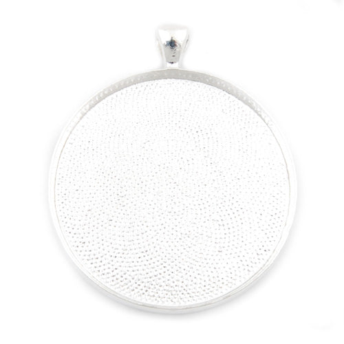 Silver,38mm  Round Cameo Cabochon Bezel Base Setting Pendants,Sold 20PCS  Per Lot