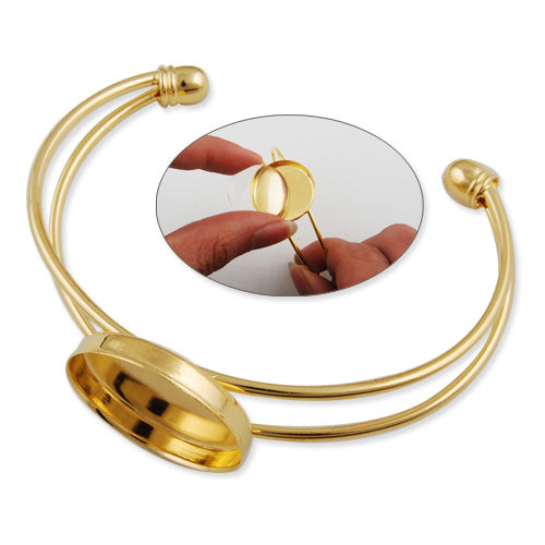 Bracelet With 25*25MM Round Setting,Cuff,Adjustable,18k Gold Plated,Lead Free And Nickel Free,Sold 10PCS Per Lot