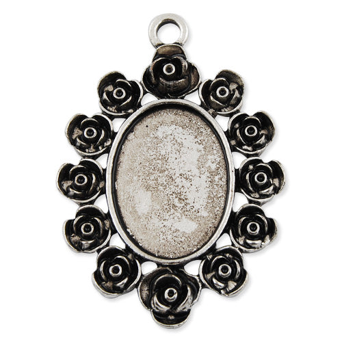 Rose Shape Antique Silver Zinc Alloy Cameo Cabochon Base Setting Pendants,Nickle and Lead free;fit 18*25mm cabochon