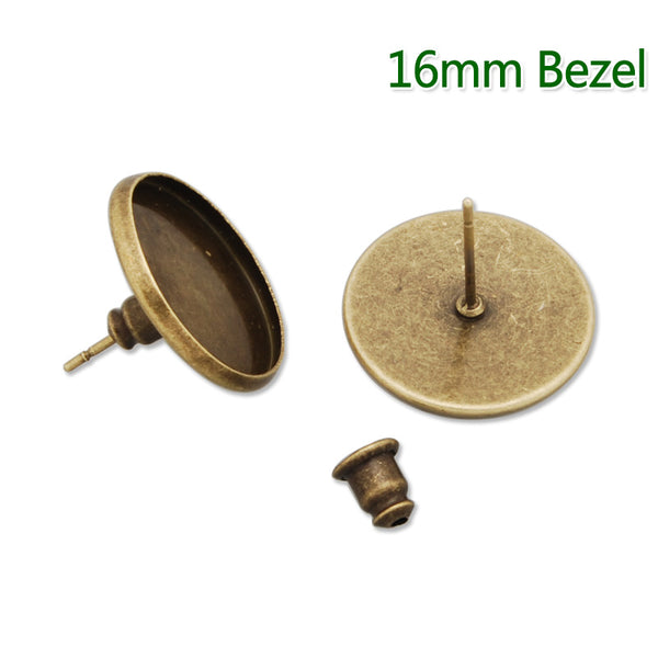 16MM stud earring,Antique Bronze,Round Back,fit 16mm glass cabochon;sold 50pcs per package