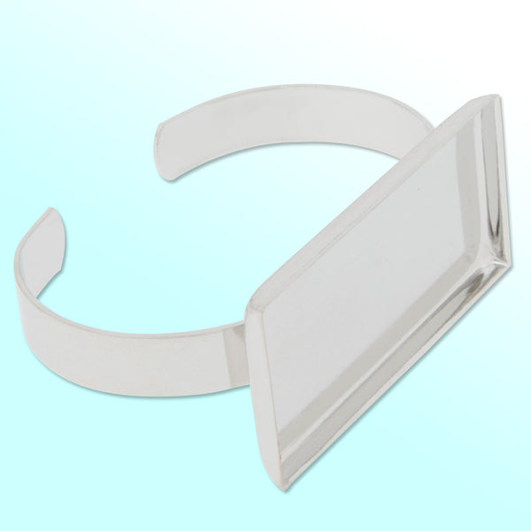 Imitation Rhodium Plated Adjustable Bracelet Setting With 25x50MM Square  Bezel,Cuff,Lead Free And Nickel Free,Sold 5PCS Per Lot