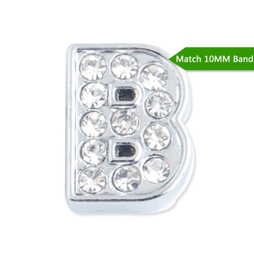 10MM Letter "B" Slider Charms,Crystal Rhinestones Alphabets Beads,Silver Plated,Match 10mm Band or Slider Bracelet;sold 50pcs per pkg
