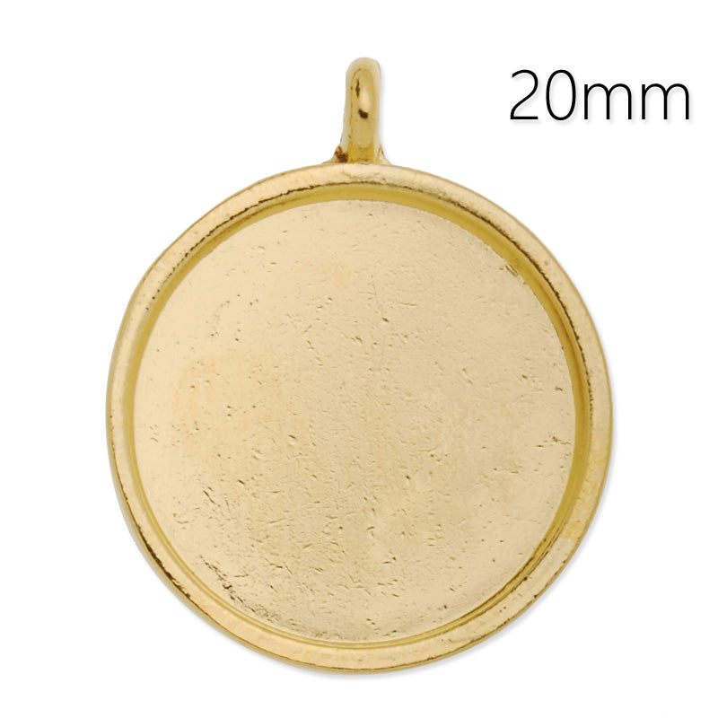 20mm Gold Plated Round Zinc Alloy Cameo Cabochon Base Setting Pendant,cabochon bezel settings, 20 pieces/lot